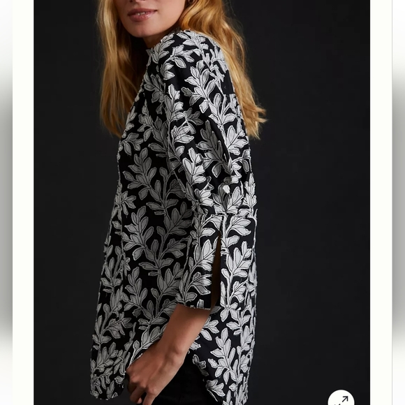 By Anthropologie Popover Blouse Black with Floral Embroidery Size Small - Picture 5 of 9